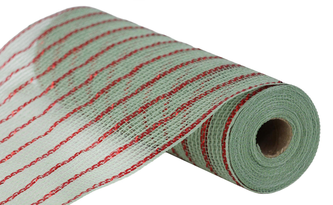 10.25"X10Yd Poly/Faux Jute/Metallic Mesh  Sage/Red  RY8018R9