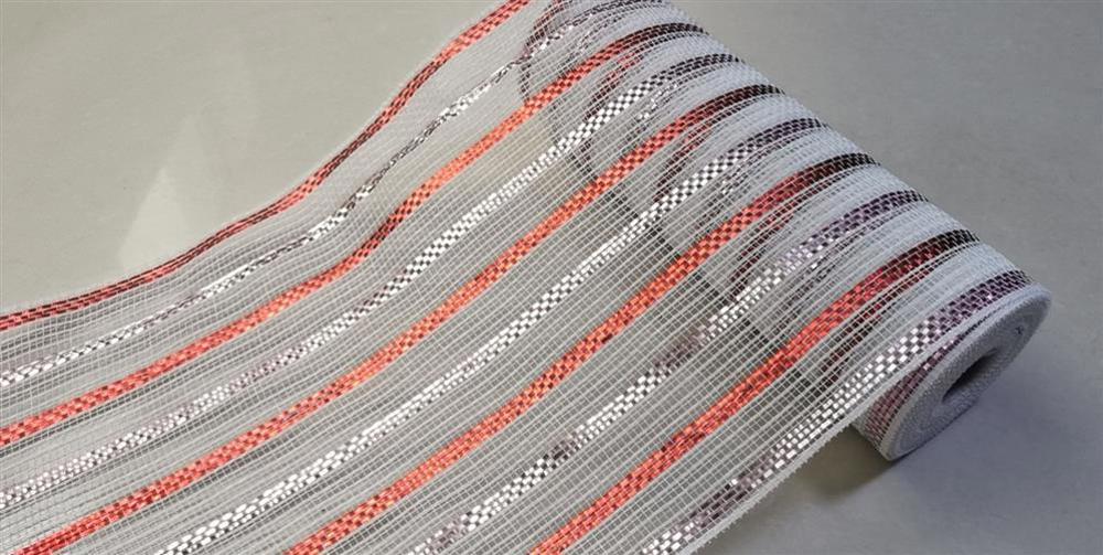 10.25"X10Yd Metallic Poly/Faux Jute Mesh  White/Red/Lt Pink  RY8019T2