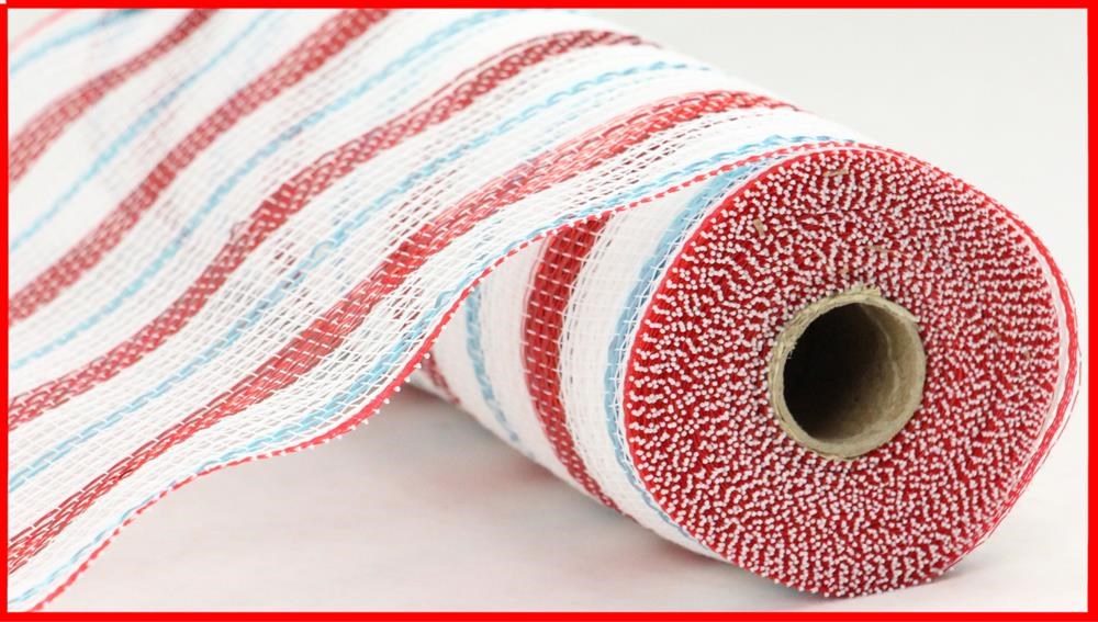 10.25"X10Yd Poly/Faux Jute/Metallic Mesh  White/Red/Ice Blue  RY8020R6