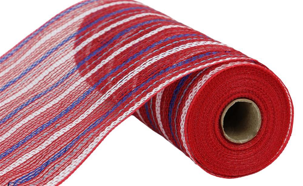 10.25"X10Yd Poly/Jute Matte Stripe Mesh Red/Royal/White/Ice Blue RY8033CX