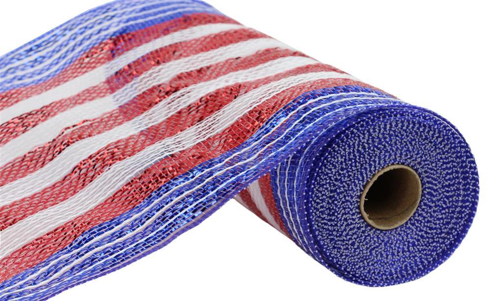 10.25"X10Yd Poly/Jute/Metallic Stripe  Red/White/Blue  RY8034H3