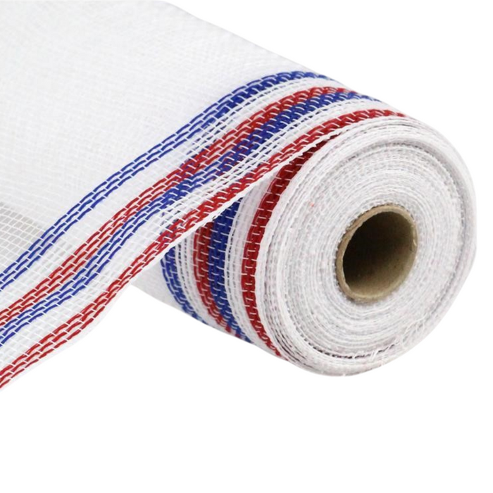 10.5" White Faux Jute Red Blue Border Stripe Mesh RY8326M1