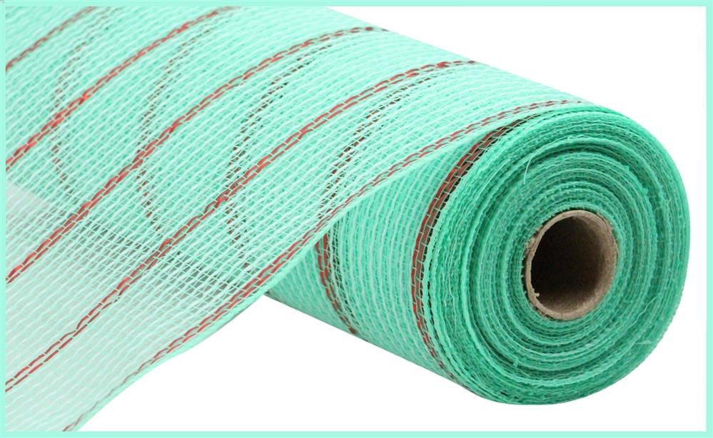 10.25"X10Yd Poly/Jute/Metallic Mesh  Mint Green/Matte Red  RY8329W9