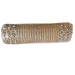 The Nat Jute/Cheetah Edg Mesh, 10"X10Y Mesh XB106510-38 boasts a beige woven texture with cheetah print accents on both ends, featuring a shiny finish that adds a touch of elegance. It is beautifully displayed against an isolated white background.