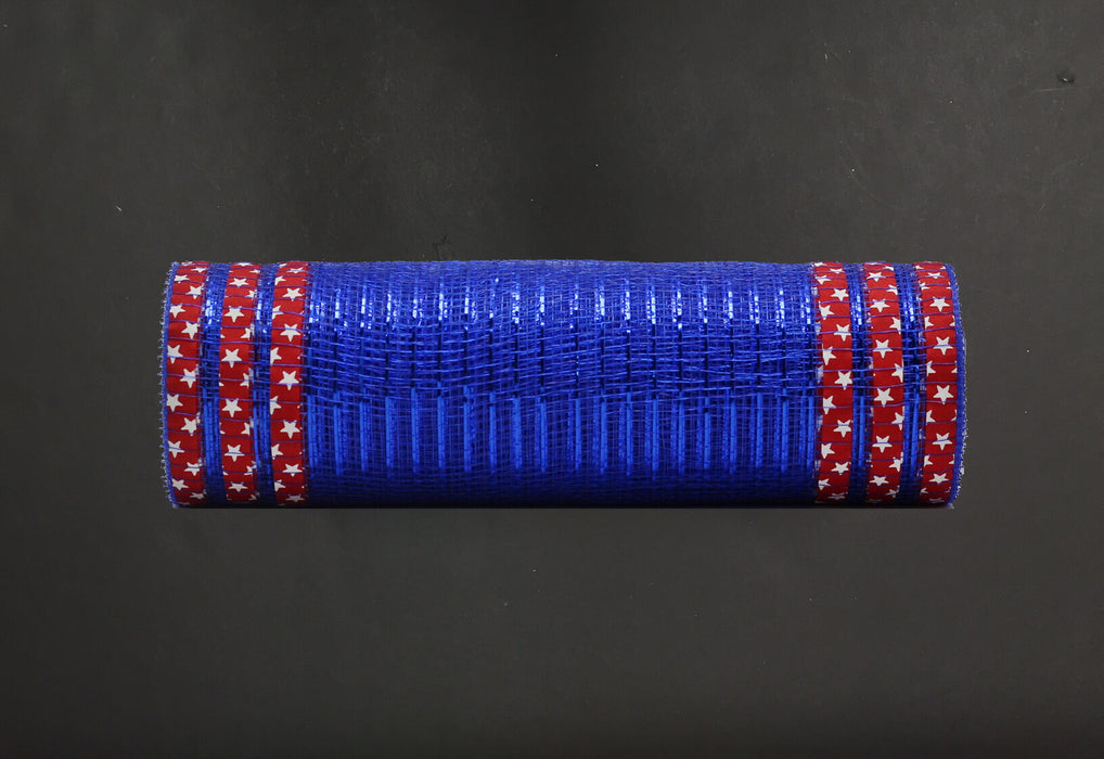 10"X10Y  Royal Blue Metallic with Red White Blue Stars Ruffle Edge Mesh  XB108010-25