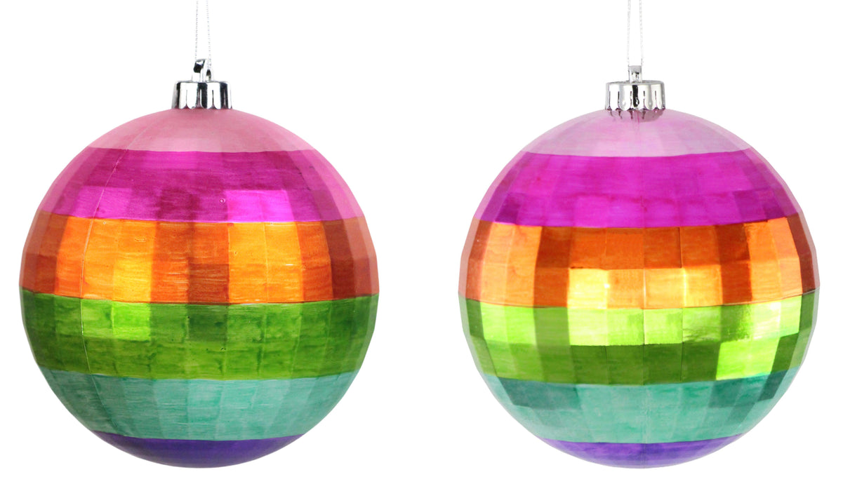 Striped 150Mm Disco Ball Ornament Set of 2 Pink/Orange/Green/ XJ5204EA