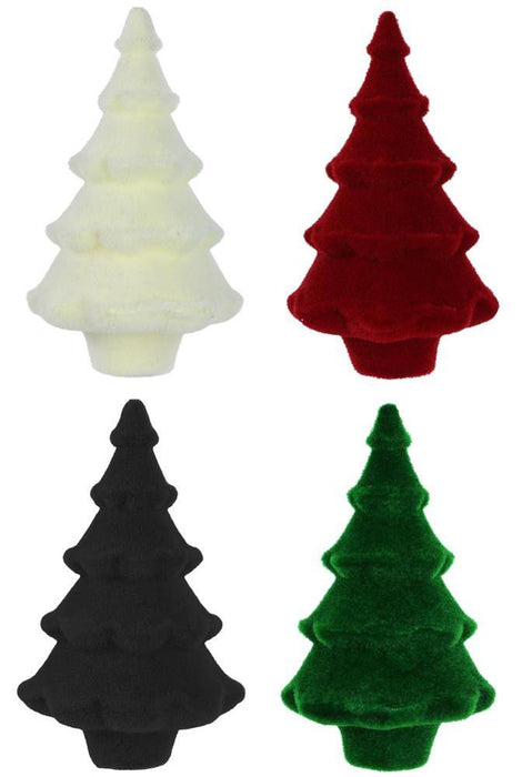 12"Hx7"Dia Flocked Full Tree 4 Asst Christmas Colors XT859098