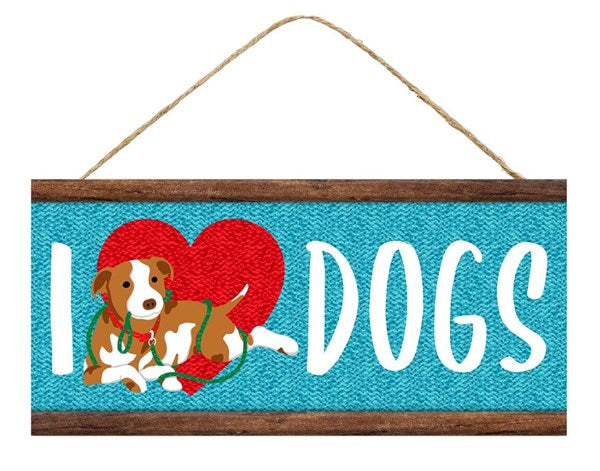 12.5”Lx6”H I Heart Dogs Sign    White/Brown/Green   AP7127