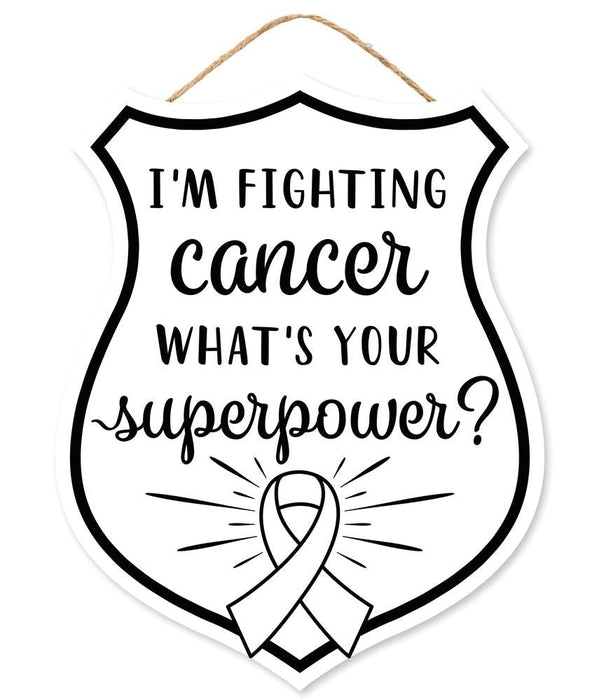 12"H X 9.5"L Fighting Cancer Badge Shape  White/Black  AP7136