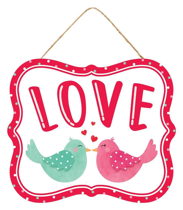 10.5"L X 9"H Love Birds Fancy Frame Sign  White/Red/Pink/Mint  AP7177