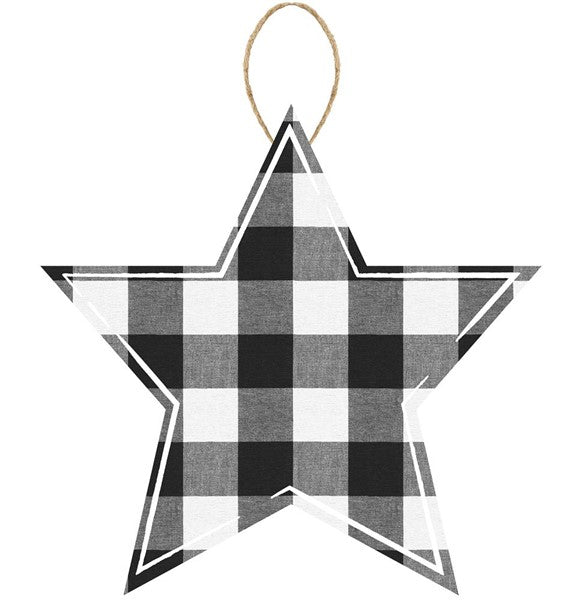 12" Black Grey White Plaid Star Sign AP858402