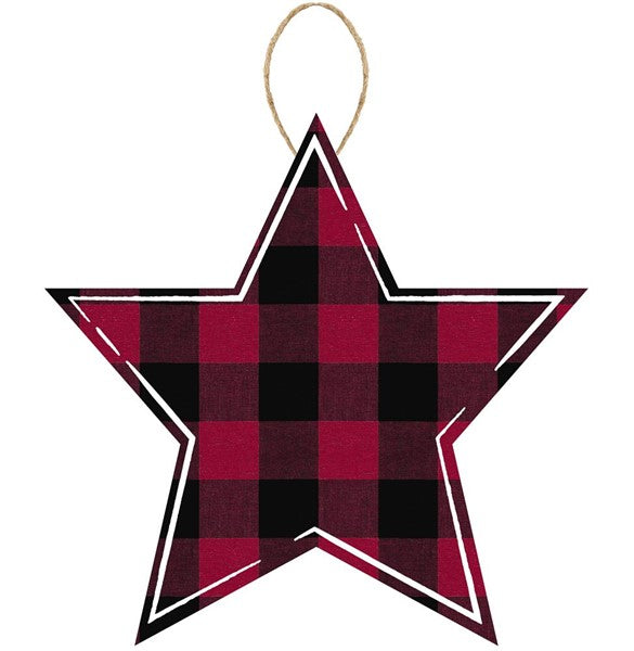 12" Red Black Plaid Star Sign AP858449