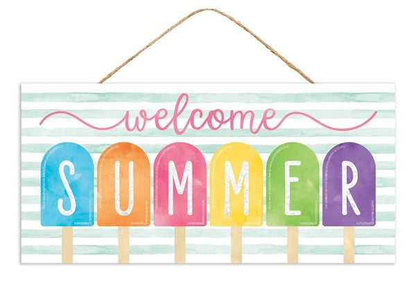 12.5"L X 6"H Welcome Summer Glitter Sign    Turquoise Orange Pink Yellow Green Purple   AP8874