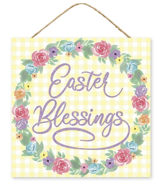 10"Sq Easter Blessings Sign    White/Yllw/Lavender/Green   AP8875