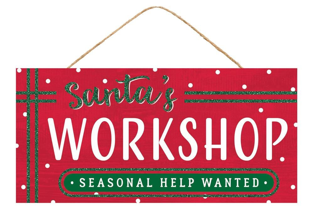 12.5"L X 6"H Santa'S Workshop Sign  Red/White/Emerald  AP8899