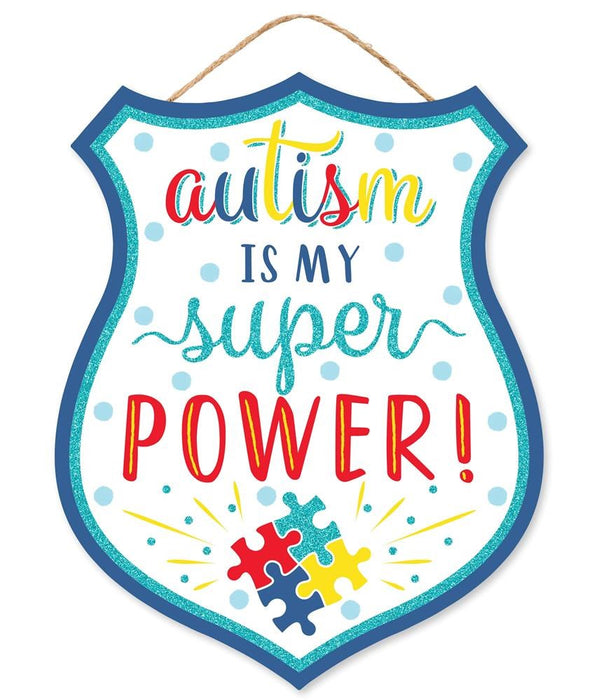 12"H X 9.5"L Autism/Super Power Badge  White/Lt Blue/Yellow/Red  AP8918