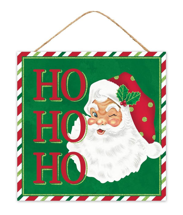 10"Sq Ho Ho Ho Santa Sign  Emerald Green/Red/White/Lime  AP8920