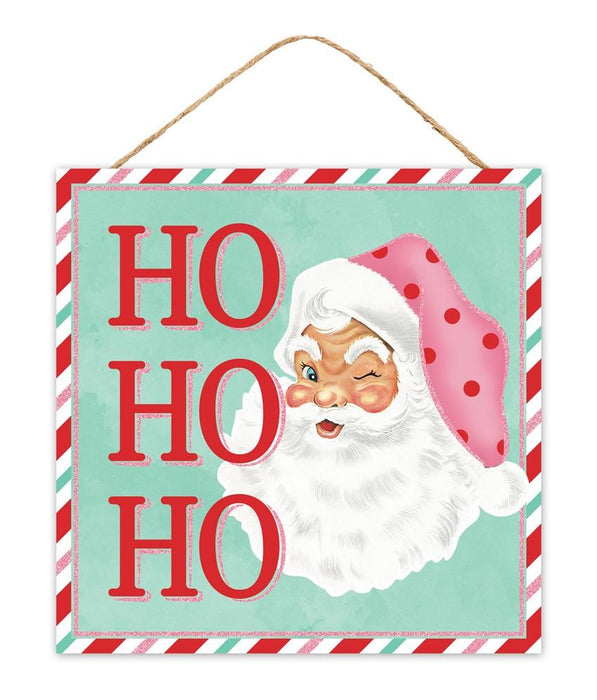 10"Sq Ho Ho Ho Retro Santa Sign  Bright Red/Mint/Pink/White  AP8921