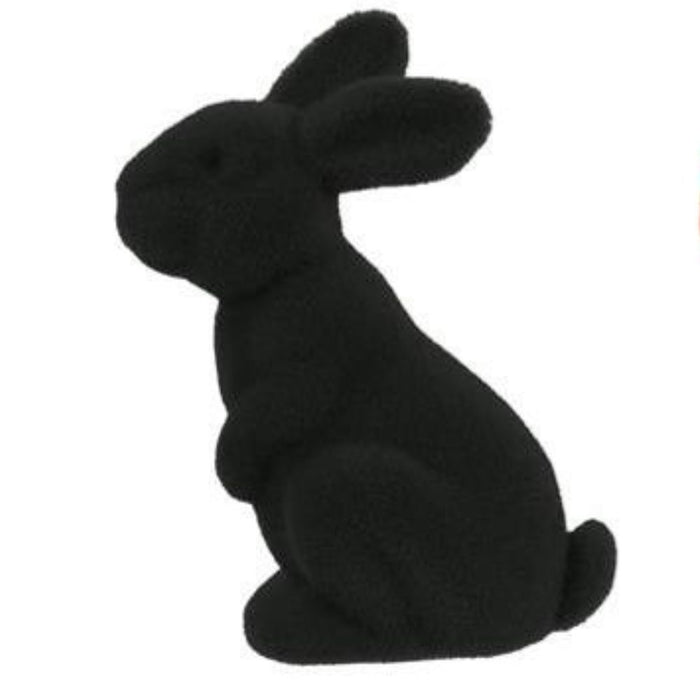 11.5"H X 7"L Flocked Sitting Rabbit  6 Assorted Purple, Pink, Black, Green, Turquoise, Orange  HE723099