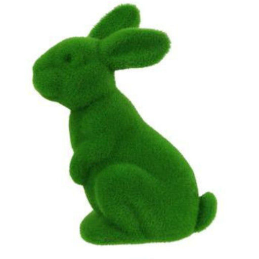 11.5"H X 7"L Flocked Sitting Rabbit  6 Assorted Purple, Pink, Black, Green, Turquoise, Orange  HE723099