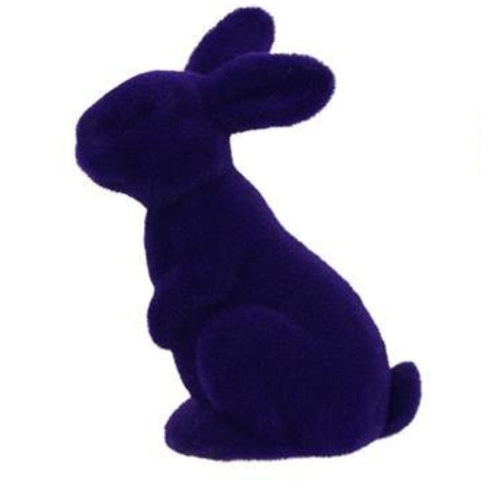 11.5"H X 7"L Flocked Sitting Rabbit  6 Assorted Purple, Pink, Black, Green, Turquoise, Orange  HE723099