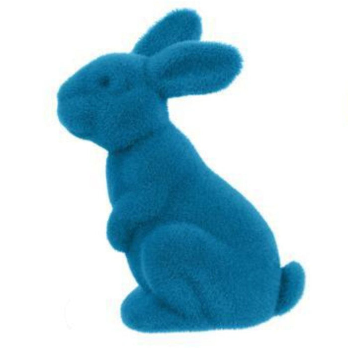 11.5"H X 7"L Flocked Sitting Rabbit  6 Assorted Purple, Pink, Black, Green, Turquoise, Orange  HE723099