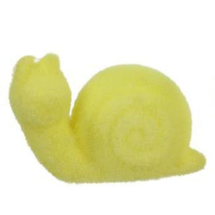 5.5"L X 3.75"H Flocked Snail  6 Assorted Purple, Pink, Cream, Green, Blue, Yellow  HE723698