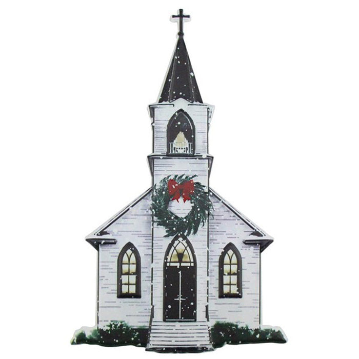 12" Winter Church Embossed Metal Christmas Sign MD0620