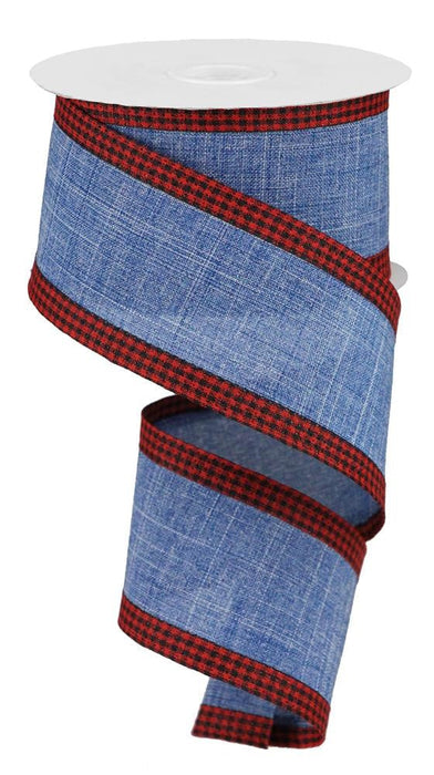 2.5"X10Yd Royal Burlap Gingham Edge  Blue Denim/Red/Black  RGA1099C6