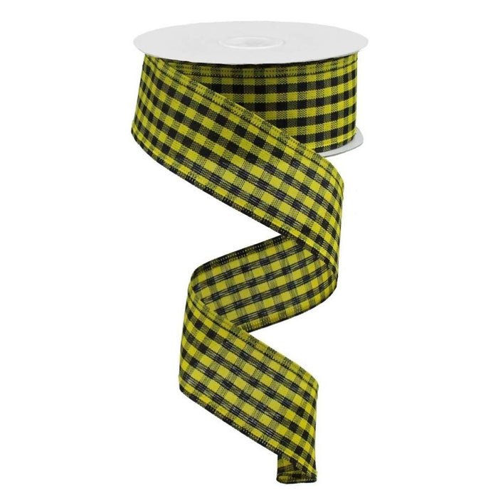 1.5" Yellow Black Gingham Check Ribbon RGA121157