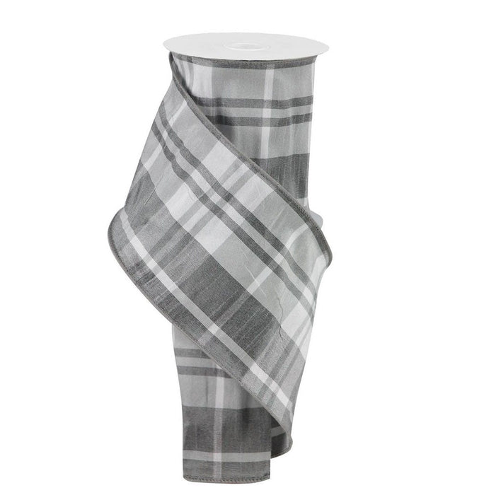 4" Grey White Check Faux Dupioni Ribbon RGA123510