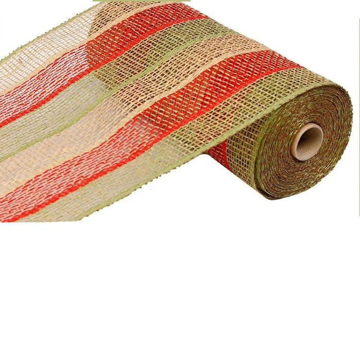 10" Honey Brown Red Olive Stripe Poly Burlap Mesh RP810292