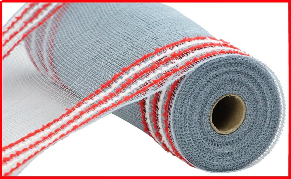 10.25"X10Yd Drift/Pp Wide Border Mesh  Grey/Red/White  RY8116N4