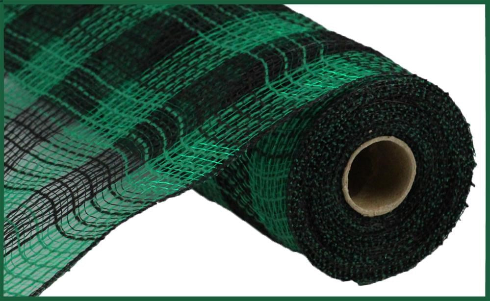 10.25"X10Yd Faux Jute/Pp Small Check  Black/Emerald Green  RY8320N5