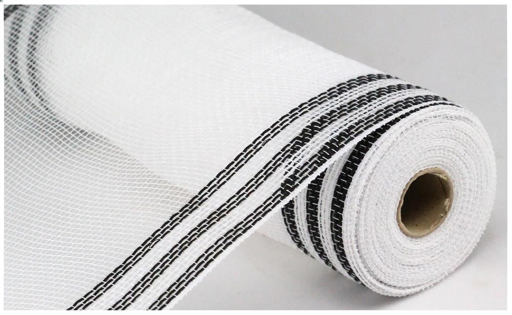 10.25"X10Yd Faux Jute/Pp/Border Stripe  White/Black  RY8325F6