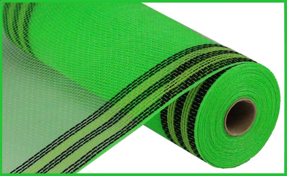 10.25"X10Yd Faux Jute/Pp/Border Stripe  Lime/Black/Fresh Green  RY8325K4