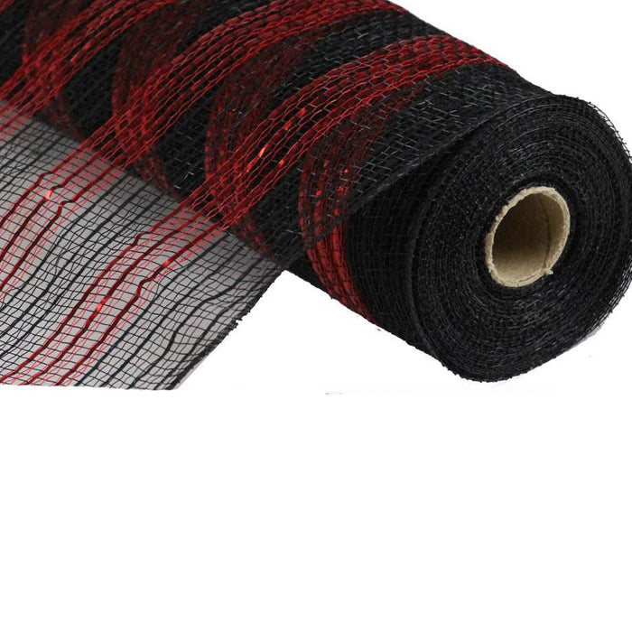 10.5" Black Red Faux Jute Stripe Mesh RY8328M5