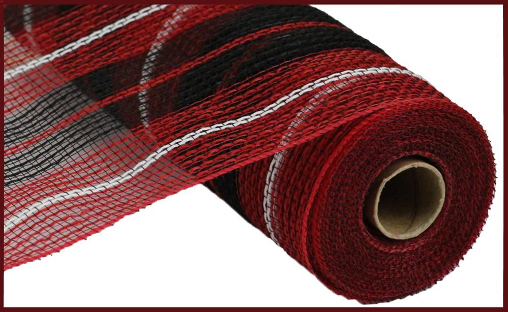 10.25"X10Yd Faux Jute/Thick Stripe Mesh  Black/Red/White  RY8330H9