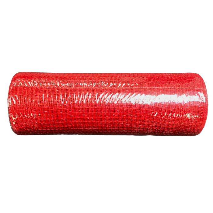 A 10" red foam roller wrapped in a fabric mesh material, model XB97910-12.