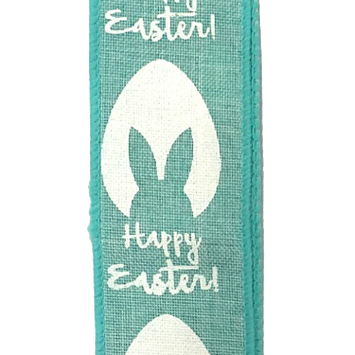 1.5" Aqua Mint Linen Egg Outline with Bunny Ears Ribbon 31001-09-45