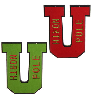 RAZ 7" Letter U North Pole Red Green Christmas Ornament Set of 2