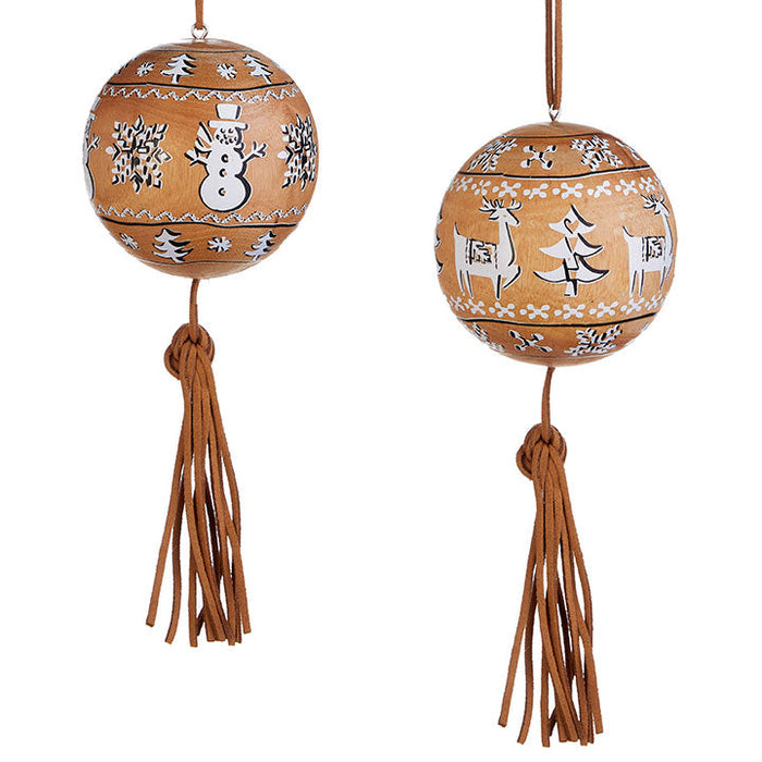 7" RAZ Wood with Tassel Christmas Ornament Set of 2