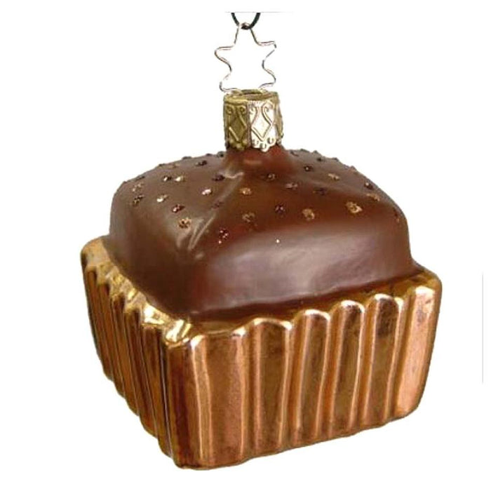 Square Copper Cupcake Milk Chocolate Top Inge-Glas Christmas Ornament 68110