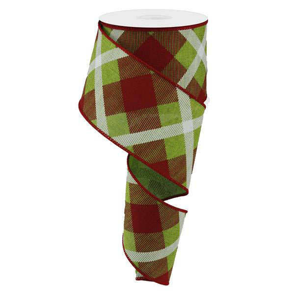 2.5" Fresh Green, Red White Plaid Ribbon RG01683XX