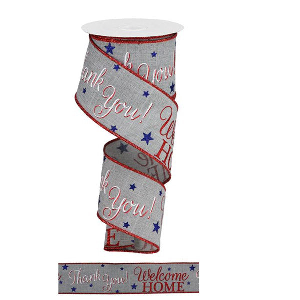 2.5" Light Grey Thank You Welcome Home Patriotic Ribbon RGA167110