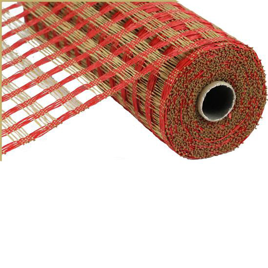 10" Red Buff Poly Burlap Check Mesh RP8123F2