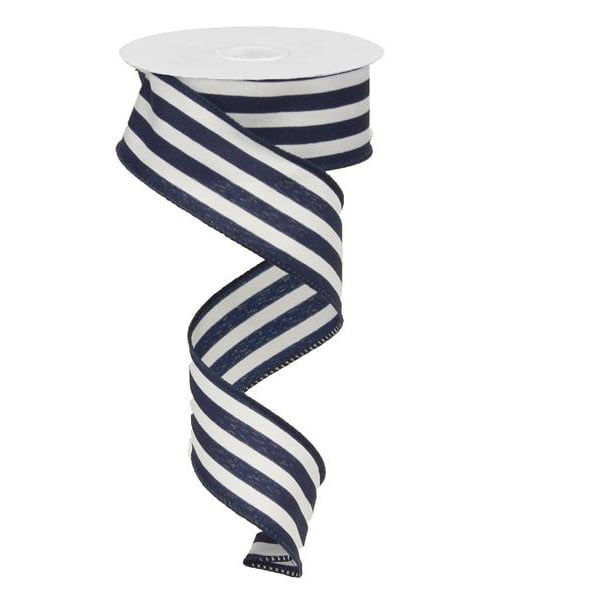 1.5" Navy White Vertical Stripe Ribbon RX9135N9