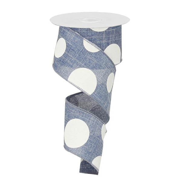 2.5" Large Multi Dot Blue Denim White Ribbon RX914365