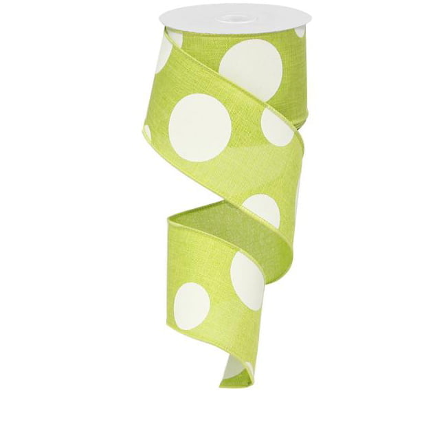 2.5" Large Multi Dot Lime Green White Ribbon RX9143WW