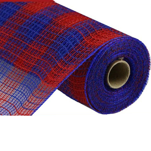 10.5" Royal Blue Red Small Check Faux Jute Mesh RY832087